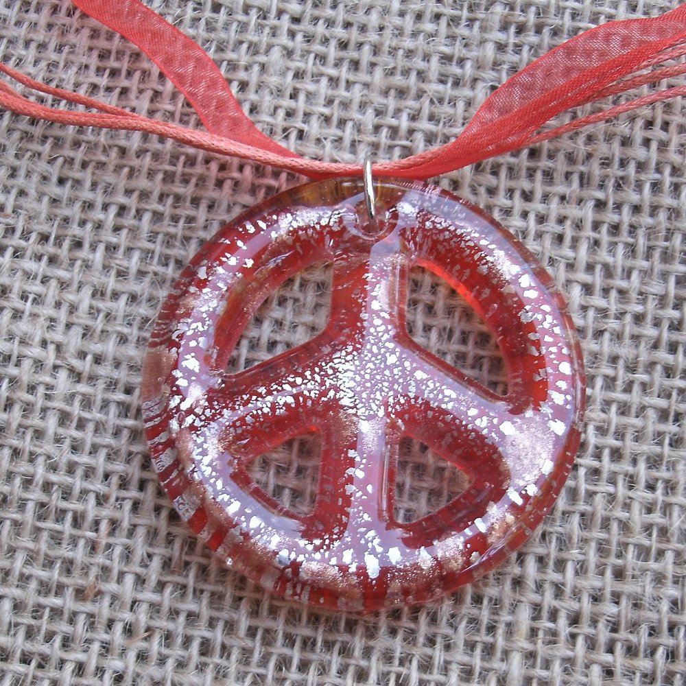 Murano Glass Peace Sign Pendant Necklace